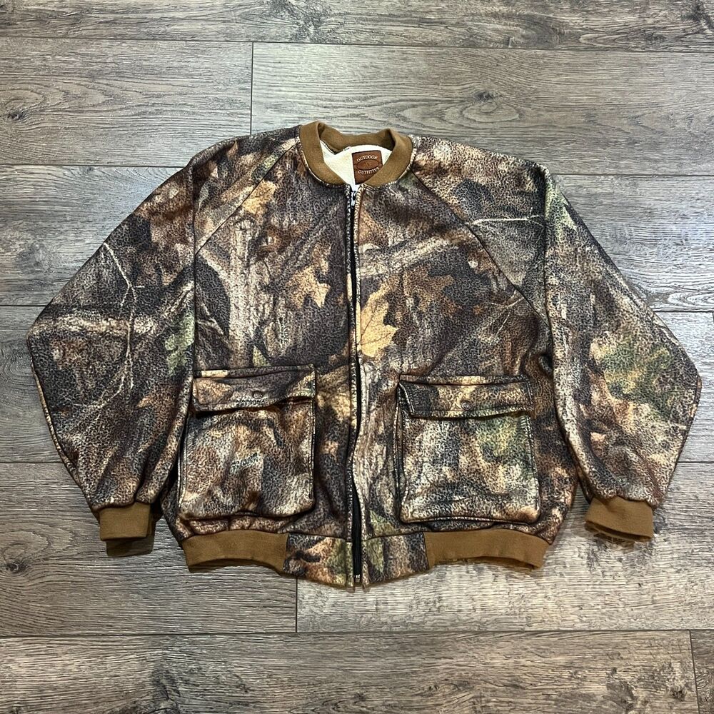 Vintage 80s ACE Outdoor Outfitter Camo Jacket USA Made Zip Front Hunting 2XL